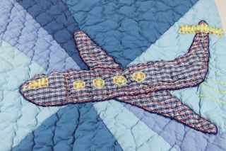 Pottery Barn Kids Baby Crib Blanket Quilt Vintage Airplanes Blue