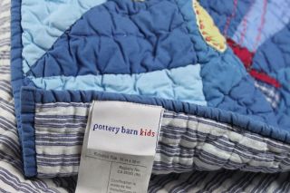 Pottery Barn Kids Baby Crib Blanket Quilt Vintage AIRPLANES Blue 5