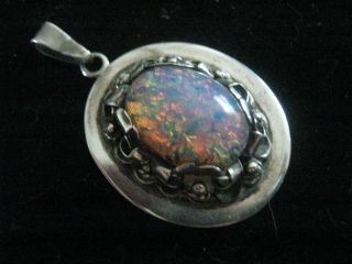 Huge Classic Vintage Mexican Sterling 925 Fire Opal Oval Pendant