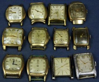 F 7.  12 Vintage Gents Wrist Watches,  Steel Backs,  2 Benrus,  Gotham,  Helbros.