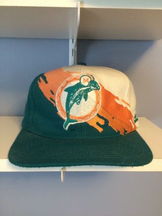 Vintage Miami Dolphins Logo Athletic Paintsplash Brush Snapback Hat Nfl Pro Line