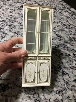 Dollhouse Miniature Vintage Jai Yi Mirror Back White Handpainted Display Cabinet