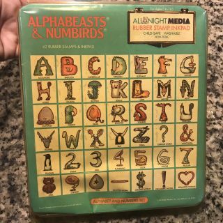 Vintage 42 Pc All Night Media Alphabeasts Numbirds Foam Mounted Rubber Stamp Set