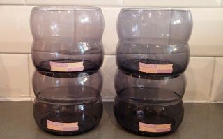 4 Vintage Purple Glass Block Chromatics Stacking Drinking Glasses Red Lavender