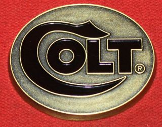 Colt Firearms Factory Brass Enamel Display Case Medallion 2 "