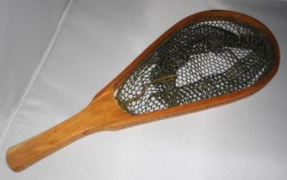 Handmade Vintage Style Trout Fly Fishing Wooden & Nylon Landing Net