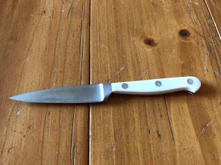 Vintage Ed Wusthof Dreizackwerk 3.  5 " Paring Knife - White Handle - 4066 / 9cm