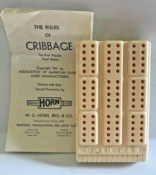 W.  C.  Horn,  Bro.  & Co.  Crib - Pak Cribbage Board Vintage,  Folding Travel Cribbage