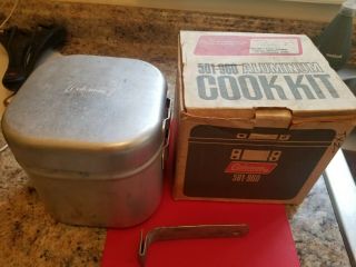 Vintage Coleman Aluminum Cook Kit 501 - 960 Single Burner Stove Case For 501 Box