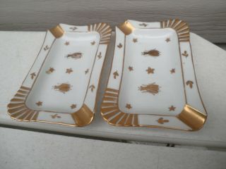 Vintage Limoges France Napoleonic Bees Matched Pair Ashtrays Gold White