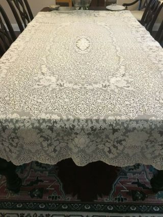 Vintage Quaker Lace Tablecloth Ecru/ Natural 64 " X 98 " W Tag Oblong/rectangular