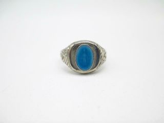 Vintage Religious Mother Mary Blue Enamel Sterling Silver Ring Adjustable Size
