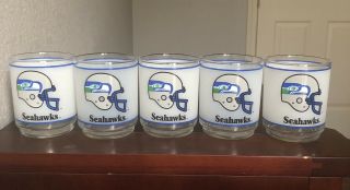 Set Of 5 - 10 Oz Vintage Seattle Seahawks Nfl Mobil Gas Station Drinking Glass