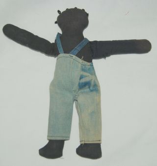 Vintage Black Americana Folk Art Male Doll Blue Overalls 11 
