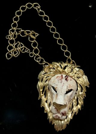 Vtg Heavy Large Gold Tone Lion Pendant Necklace 18 1/2 " M001