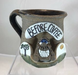 Vintage Stoneware Before Coffee 3d Funny Face Coffee Mug