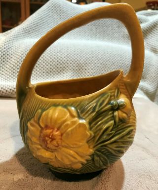 Vintage Roseville Pottery Peony Basket 376 - 7