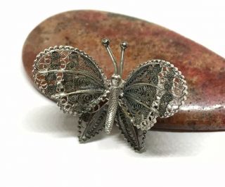 Vintage Italy Signed Amc 925 Sterling Silver Filigree Butterfly Pin Brooch