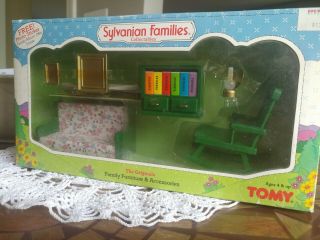 Vintage Sylvanian Families/ Calico Critters Green Living Room Set Still.