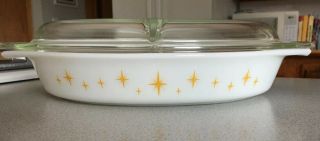 Vintage Pyrex Constellation Atomic Starburst Yellow Gold Promo Casserole Dish