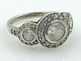 Vintage Classic.  925 Sterling Silver & Cubic Zirconia,  Deco Style Ring,  Size 7