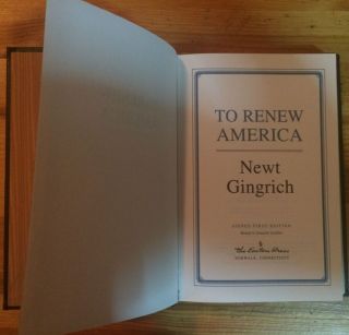 To Renew America By Newt Gingrich (hardcover,  Easton Press,  Signed 1st Edition)