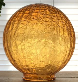 Vintage Amber Crackle Glass Ball Globe Glass Replacement Lamp Shade 4 " Fitter