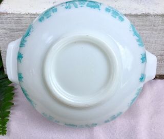 Vintage Pyrex Turquoise on White Amish Butterprint 2.  5 QT Cinderella Bowl 443 3