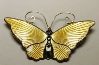 Vintage Signed David Andersen Large Sterling Yellow Enamel Butterfly Pin
