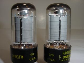 2 Vintage NOS 1960 ' s Raytheon 6V6GTA 6V6 Grey Plate Matched Amplifier Tube Pair 5