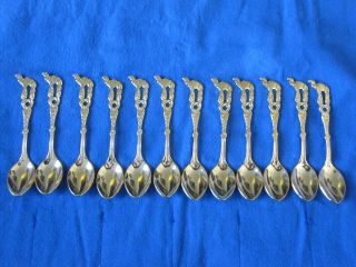 Vintage Mocca Spoon Set Of 12 Gold Plated Camel Handle For Dessert Demitasse