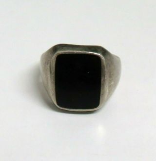 Vtg 925 Silver Rectangle 5/8 " X 1/2 " Black Onyx Ring Sz 9.  5 Plain Wide Band 10g