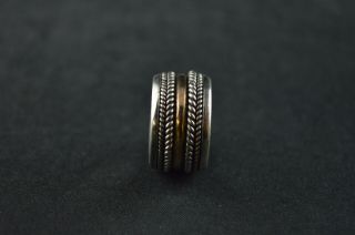 Vintage Sterling Silver Weave Band Ring W Gold Inlay - 6.  8g