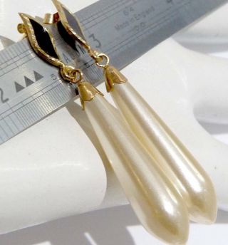 Vintage 9ct Gold Long Faux Pearl Earrings 9ct Solid Gold Scrap Gold Or Wear,
