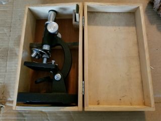Vintage Private Eye 100 - 200 - 300 Small Microscope W/ Wood Case,  Science
