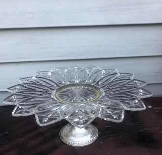 Vintage 1950’s Duchin Crystal & Sterling Silver Pedestal Cake Stand/plate 11”