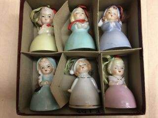 Vintage Set Of 6 Porcelain Girl Christmas Ornaments