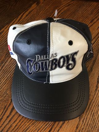 Vintage Leather Dallas Cowboys Modern Leather Snapback Hat Cap Made In Usa Nfl