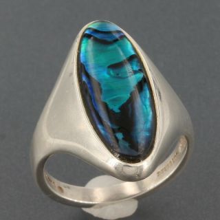 Vintage Signed Kabana Sterling Silver Blue Paua Shell Abalone Ring Size 8