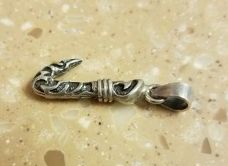 Artisan Crafted Vintage Sterling Silver Maori Fish Hook 3D Pendant Signed Judith 2