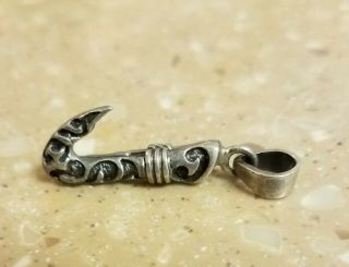 Artisan Crafted Vintage Sterling Silver Maori Fish Hook 3D Pendant Signed Judith 4