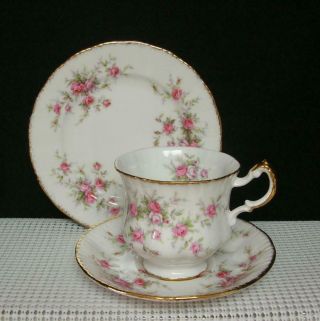 Victoriana Rose By Paragon " Trio " Tea Cup,  Saucer,  Plate Vintage Bone China Vgc