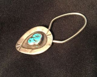 Vtg Navajo Sterling Silver & Turquoise Key Fob Keychain Signed Bennett Keychain