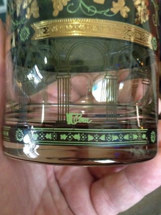Vintage Cera Golden Grapes Tumblers Glasses Set Green Gold Mid Century Set of 7 5