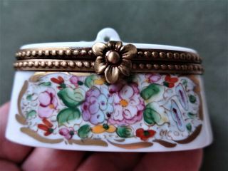 Vintage Small Limoges France Peint Main Trinket Box,  Floral,  Gold