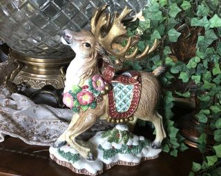 Vintage Fitz And Floyd Christmas Wreath Reindeer Candleholder