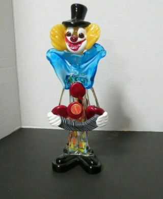 Vintage Murano Glass Clown Venetian Label Made In Italy 10 1/4 " Tall