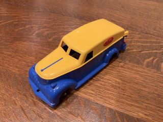 1950’s Vintage Ideal Plastic Delivery Car Truck 6’ - Blue And Yellow