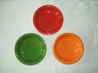 3 Vintage Fiestaware Homer Laughlin 7 " Cereal Pasta Bowls Red,  Orange And Green