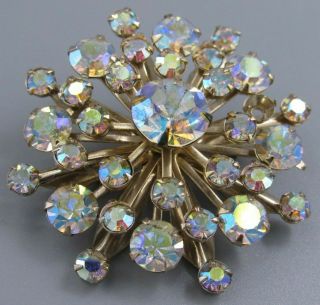 High End Vintage Jewelry Stacked Ab Crystal Snowflake Brooch Pin Rhinestone O